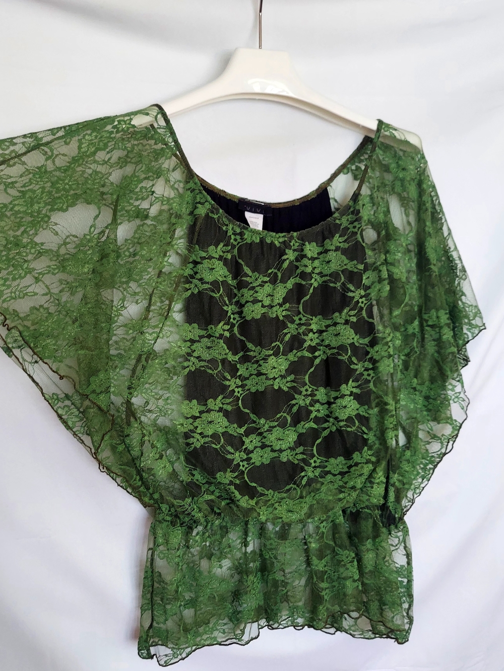 ViVI Olive Green Lace Flutter Sleeve Blouse